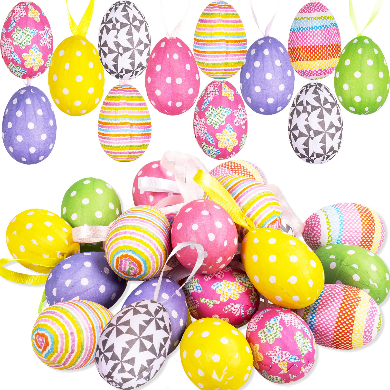 Easter Egg Ornaments for Tree Decorations 20 Pack Paper Mache Hanging Egg Ornaments for Easter Spring Holiday Party Favor Supplies