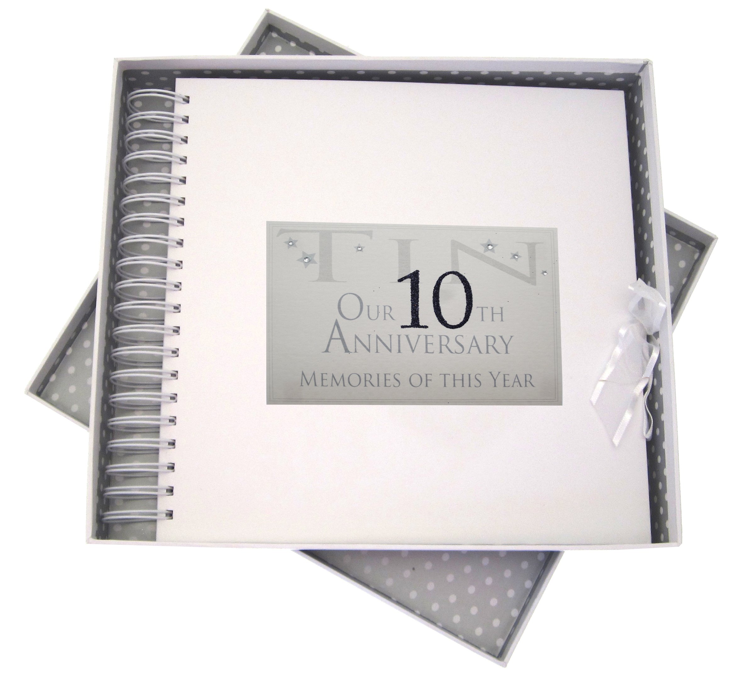 White Cotton Cards 10th Tin Anniversary Year, Card & Memory Book, Glitter & Words, Wood, 27x30x4 cm