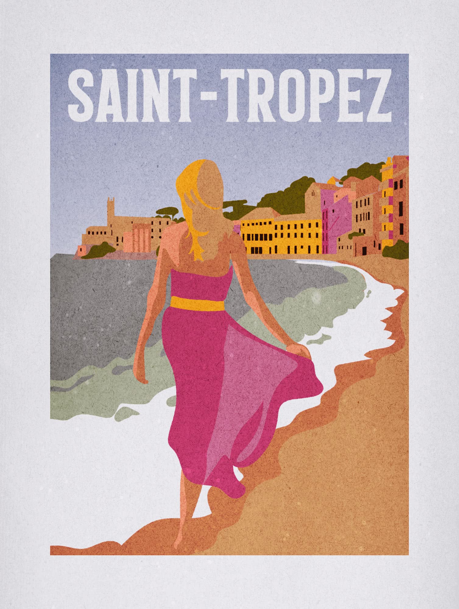 Komar Wall Picture - Vintage Travel Saint-Tropez - Size: 30 x 40 cm - Poster Art Print Decoration Living Room Bedroom