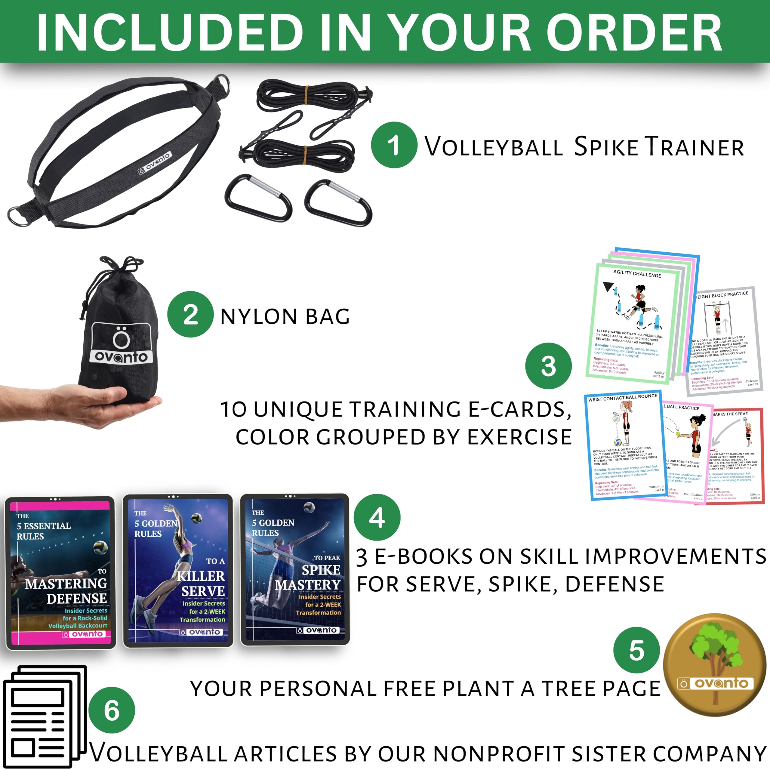 OVANTO Volleyball Training Equipment Aid – Solo Volleyball Equipment in 4 Styles to Serve, Spike, Set and Pass Like a Pro - Adjustable Volleyball Practice Equipment Gift for Beginners & Experts