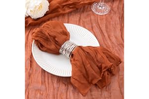 DeZerlor 12 Pack Terracotta Cheesecloth Napkins Fall Napkins Cloth Set of 12 Burnt Orange Thanksgiving Dinner Napkins Bulk Boho Gauze Cotton Napkins 21"x21" for Wedding Bridal Baby Shower Fall Table