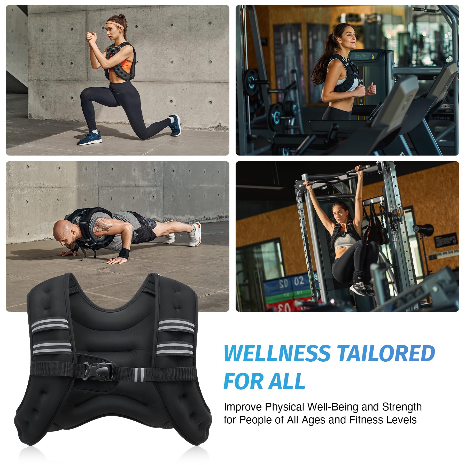 ZELUS Weighted Vest, 6lb/8lb/12lb/16lb/20lb/25lb/30lb Weight Vest with Reflective Stripe for Workout, Strength Training, Running, Fitness, Muscle Building, Weight Loss, Weightlifting