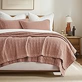 EVERGRACEHOME Stonewashed Cotton Quilt Set Full Queen Size, Ultra Soft Oversized Bedspread Coverlet Set, Lightweight Crinkle Box Stitch Bedding Sets for All Season, with 2 Shams, Terracotta Clay