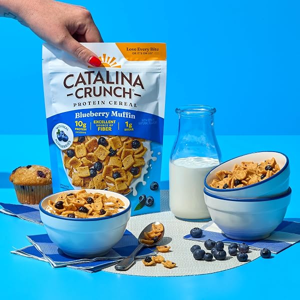 CATALINA CRUNCH PROTEIN CEREAL – BREAKFAST CEREAL WITH 10G OF PROTEIN, NO ADDED SUGAR – GLUTEN FREE – BLUEBERRY MUFFIN – 8 OZ. BAG (PACK OF 1)