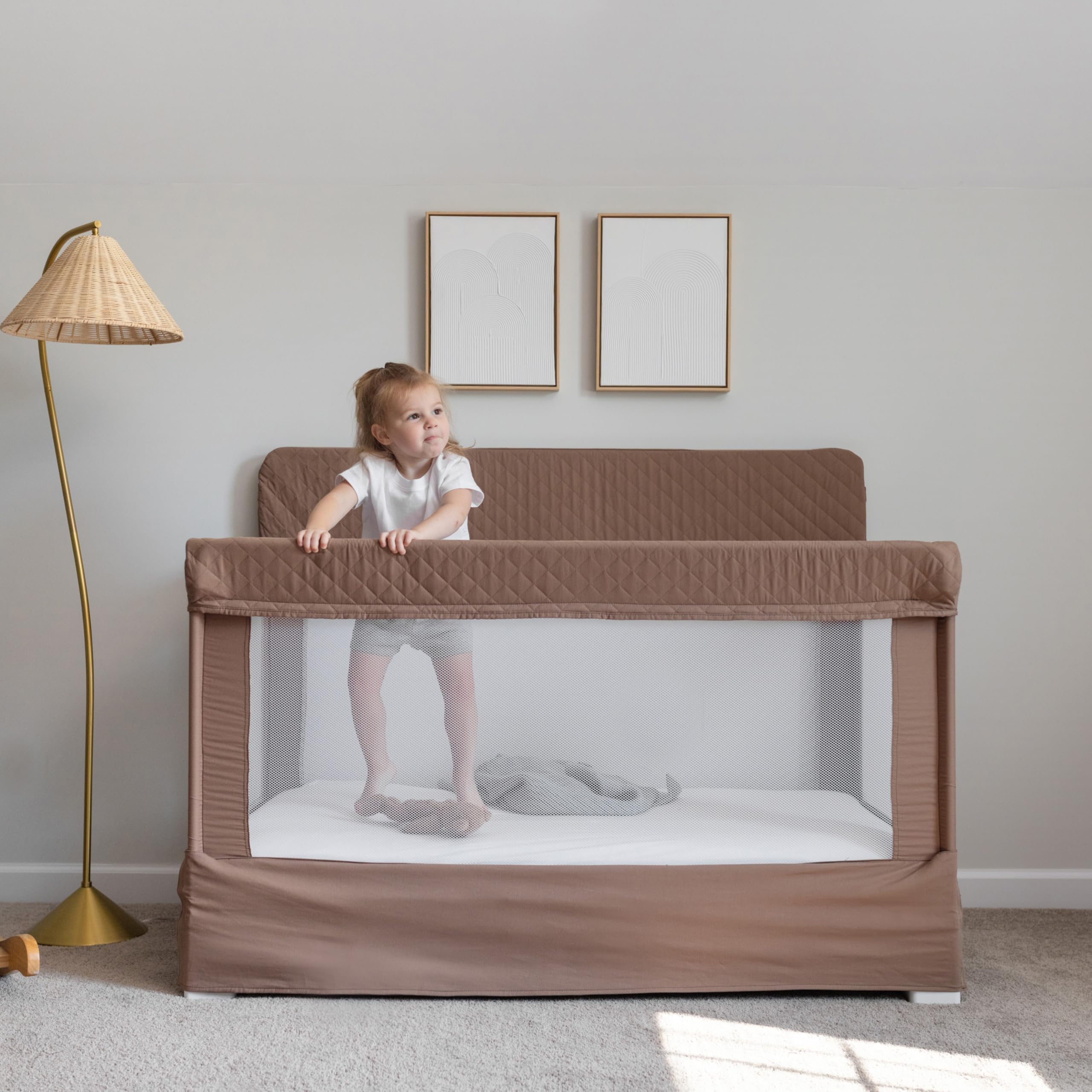 Baby Delight Lunaire Full Size Crib | Breathable Mesh Baby Crib | Tool-Free Assembly Baby Bed | 100% GOTS Certified Organic Cotton Fabric | Organic Mocha
