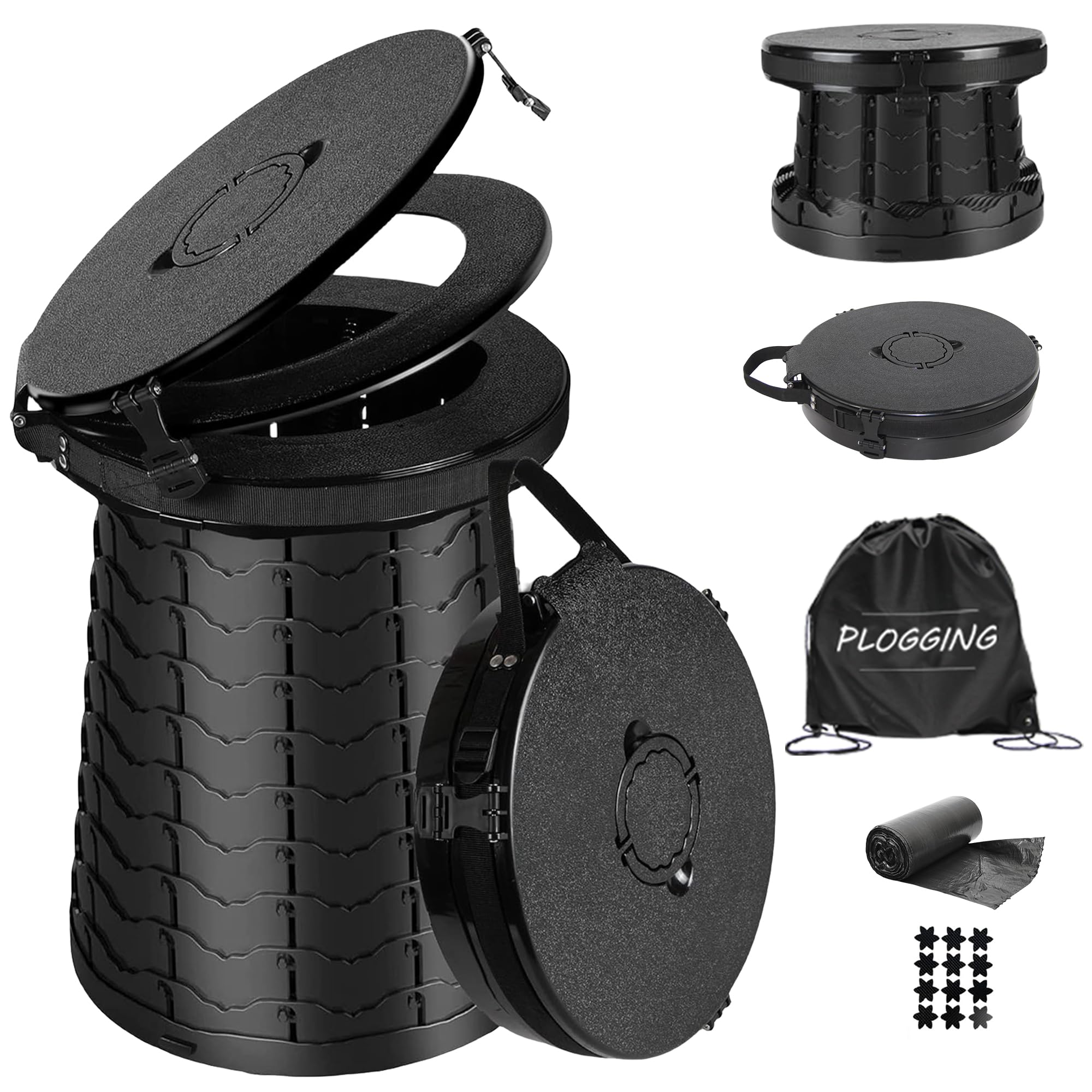 PLOGGING Camping-Toilette, tragbare Toilette für Erwachsene, verstellbare Höhe, Klapptoilette, tragbares Porta-Töpfchen für Camping, Notfall, Auto, Reisen