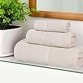 Superior Cotton 3 Piece Towel Set, Quick Dry, Bathroom Essentials, Shower, Spa, Soft Absorbent Towels, Includes 1 Bath, 1 Hand, 1 Washcloth/Face Towel, Lodie Collection, Solid, Ivory