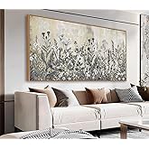 NINEASO Botanical Framed Wall Art Canvas - Wildflower Pictures Vintage Grey Brown Floral Wall Decor Rustic Beige Print Flowers Nature Plants Painting Artwork for Home Decor 20