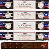 M & J Satya Nag Champa Black Opium Incense Sticks 4 Pack with Holder