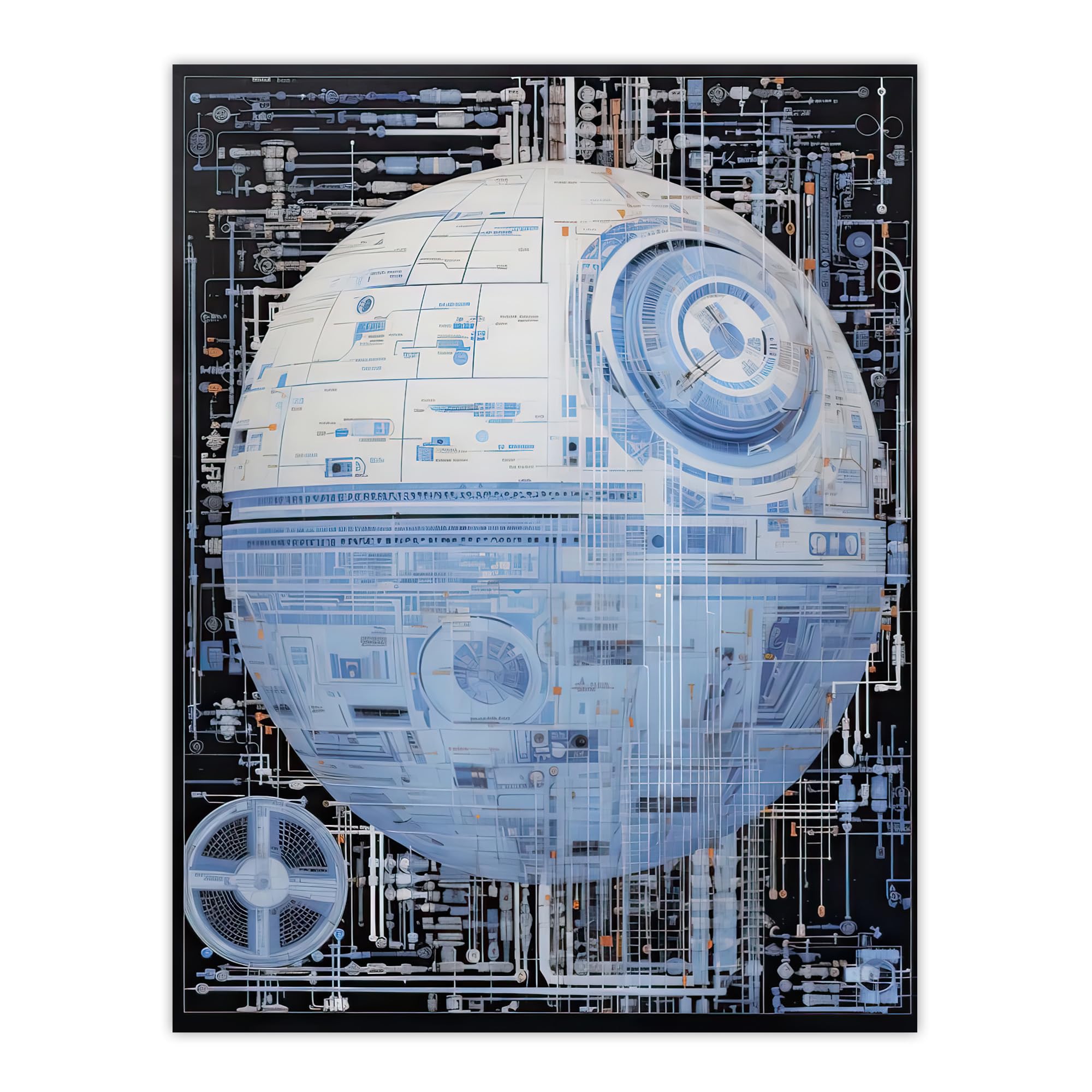 Artery8 Dark Side Engineering Death Star Schematic Blueprint Science Fiction Technology Design Extra Large XL Wall Art Poster Print