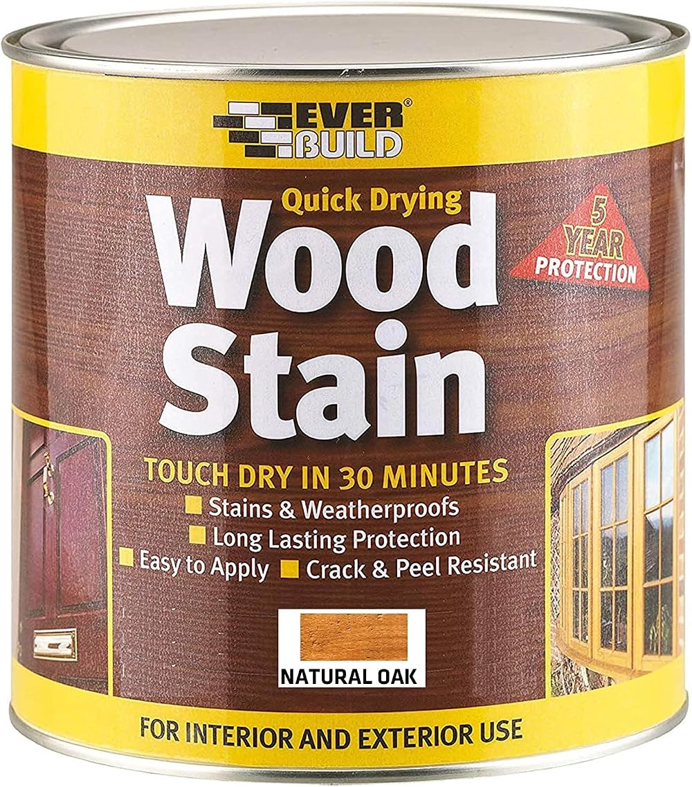 Everbuild Natural Oak Satin Wood Stain 750ml Indoor Outdoor Weatherproof Quick