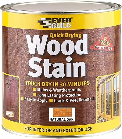Everbuild Natural Oak Satin Wood Stain 750ml Indoor Outdoor Weatherproof Quick