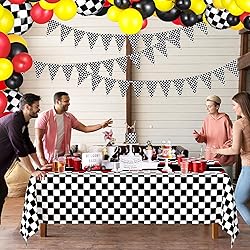WNINK 6 Pack Race Car Table Cloth and Black White