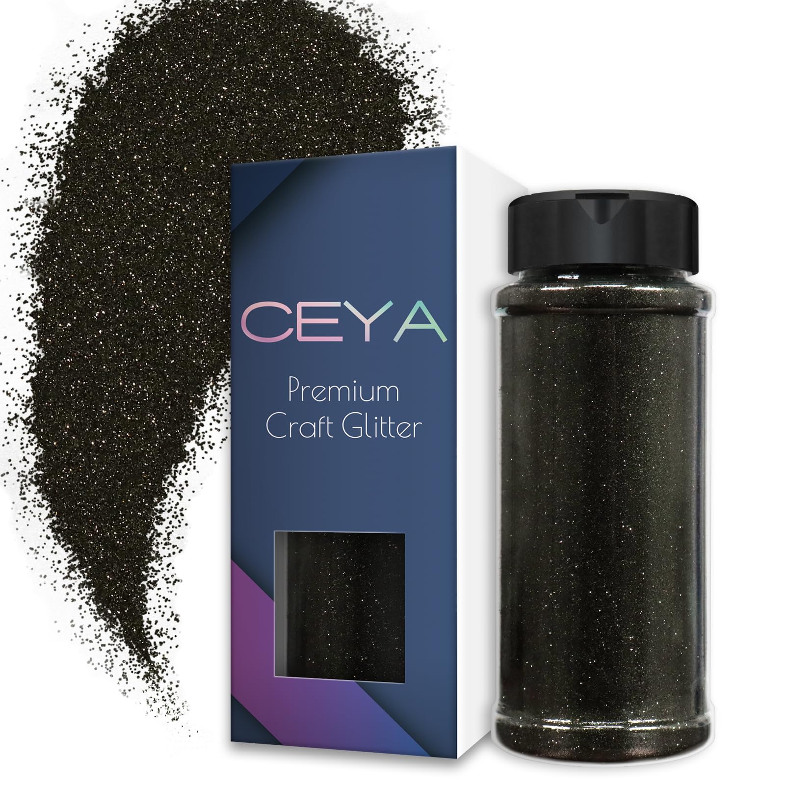 Ceya 3.5oz/ 100g Ultra Fine Glitter Powder Black Jadeite Glitter 1/128” 0.008” 0.2mm for Resin Tumbler Jewelry Nail Art Face Body Festival Makeup Scrapbook Wedding Cards Painting Arts