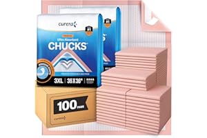 Curera Chucks Premium Disposable Underpads 36”x36” [100-Count] Ultra Absorbent Chux Incontinence Bed Pads Disposable Adult with Adhesive Tape, Pee Pads Pet Training Pads XXXL 36x36 Bulk Pack