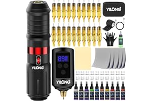 YILONG Tattoo Machine Kit Wireless - Tattoo Guns with 1500mAh Power Supply, Cartridge Needles and Ink Set, Beginner Tattoo Supplies for Temporary and Starter Kits