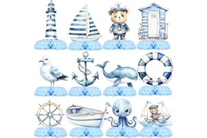 Nautical Baby Shower Table Centerpieces – 12PCS Ocean Sailor Boy Decorations for Blue Baby Shower or First Birthday, Whale Bo