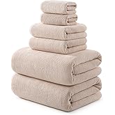 REDKISS Bath Towels Set of 6 - Oversized Bath Sheets (70 x35 in), 670GSM Ultra Soft & Highly Absorbent, Quick Dry Beige Towel Sets for Bathroom, Spa, Hotel, Gym