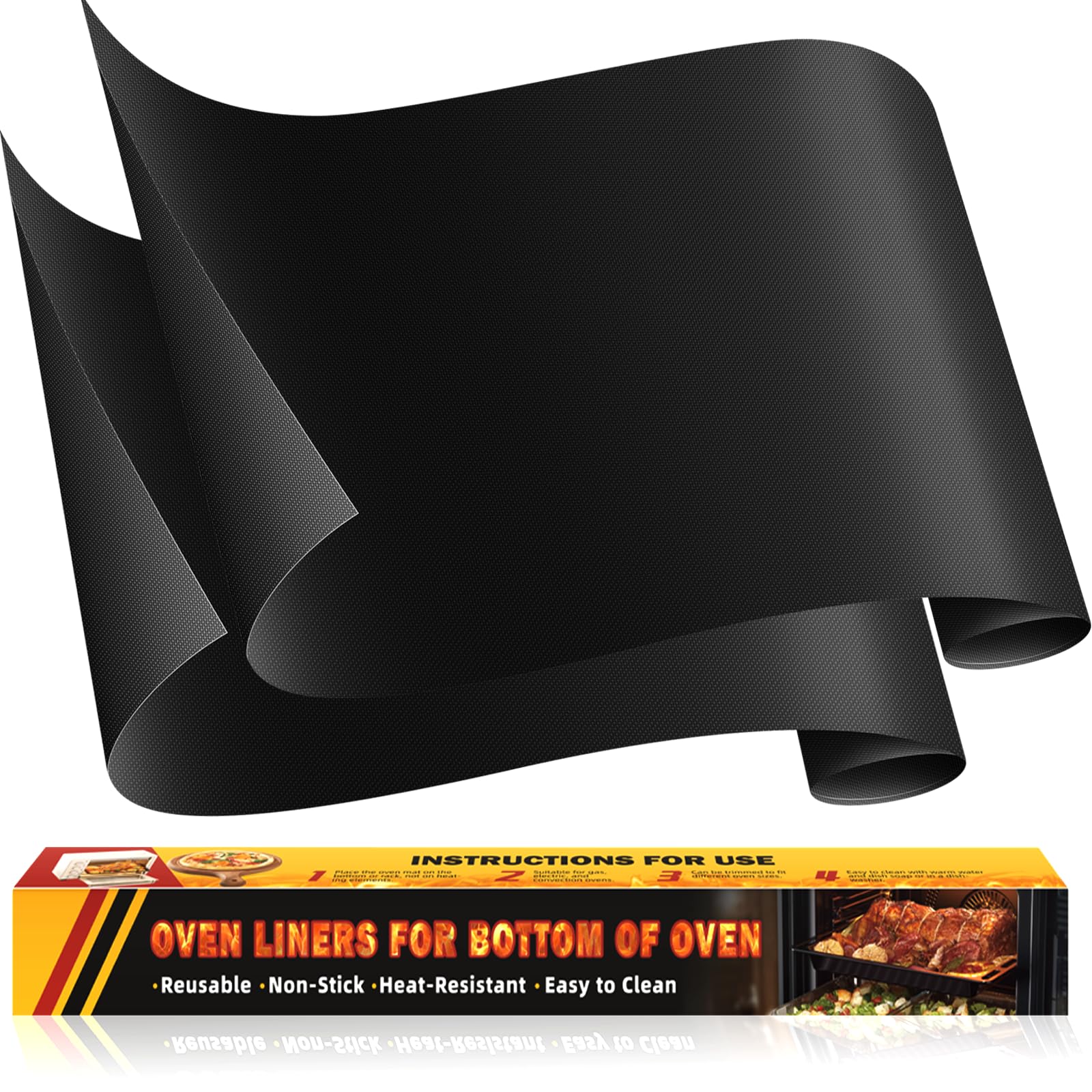 Photo 1 of 2 Pack Oven Liners for Bottom of Oven, 17"x25" Heavy Duty Non-Stick Oven Liner Mat, Reusable Heat Resistant Grill & Baking Mat, BPA/PFOA Free Roaster Liners, Fits Electric, Gas, Toaster Ovens (Black)
