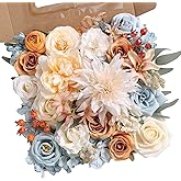 rongflower Artificial Flowers Combo Fake Silk Flowers Fall Bouquets for DIY Wedding Bouquets Centerpieces Party Baby Shower Home Decorations (Blue White)