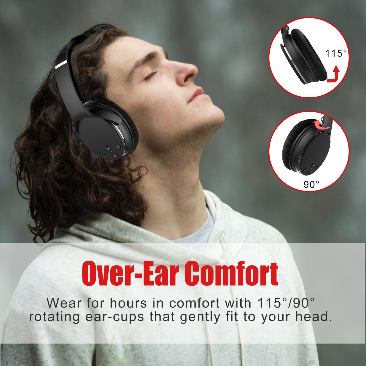 LOBKIN Aktiver Noise Cancelling Bluetooth Kopfhörer mit Mikrofon Hi-Fi Deep Bass Funkkopfhörer Over Ear, Bequeme Protein Ohrpolster, 12 Stunden Playtime für 3,5 mm & Bluetooth Gerät (Schwarz)