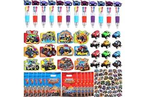 Monster Truck Stationery Party Gifts Set with Pen Notebooks Stickers and Gift Bags for 12 Guests Birthday Party Decorations S
