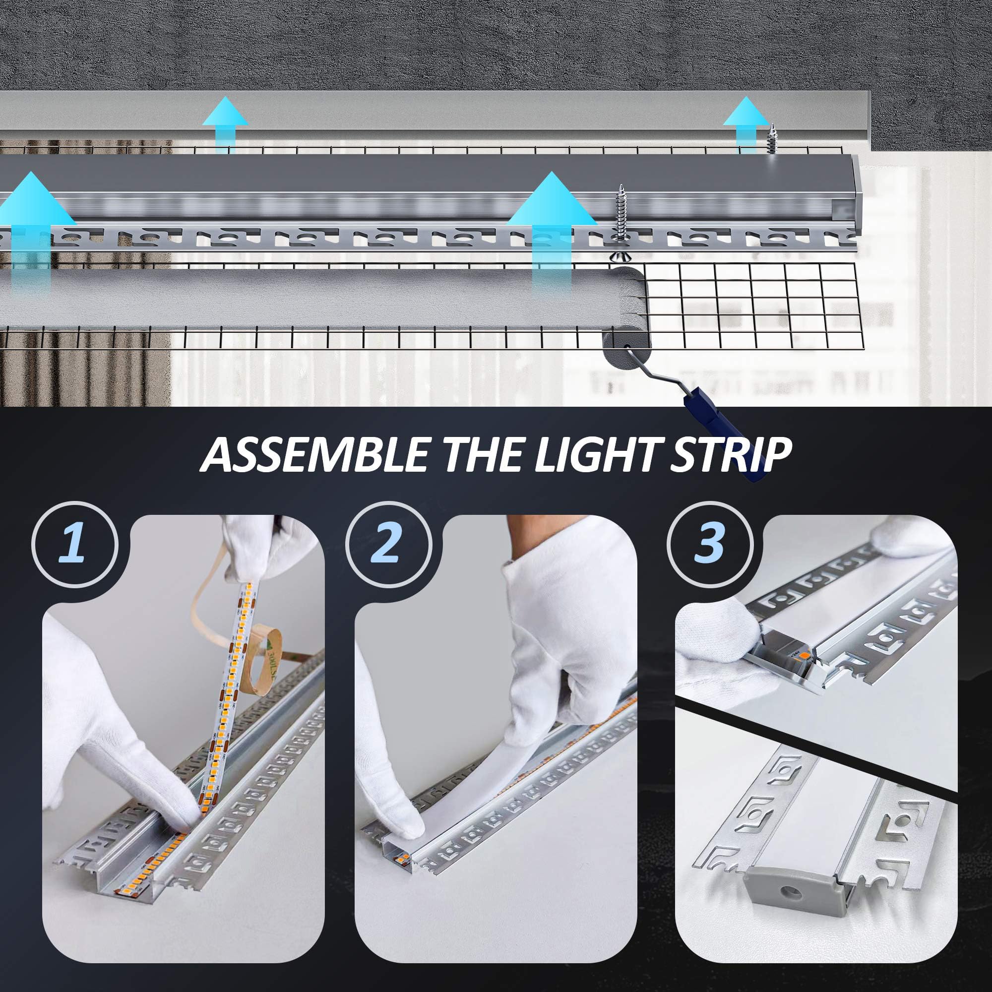 10× LED Trockenbauprofil 2M für 20mm LED Streifen – Aluminium Unterputzprofil für Trockenbau, kompatibel mit Philips Hue & Groove, Decke Wand indirekte Beleuchtung (LED Drywall Profile -2M, 10) 5