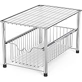 DecoBrothers Stackable Under Sink Organizer with Sliding Basket, Chrome