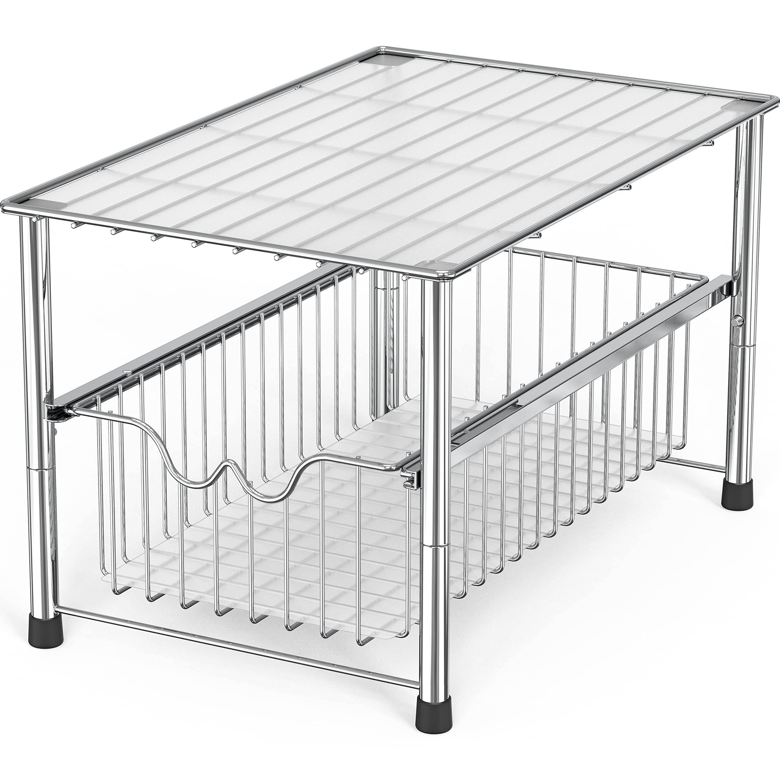 Photo 1 of DecoBrothers Stackable Under Sink Organizer with Sliding Basket, Chrome