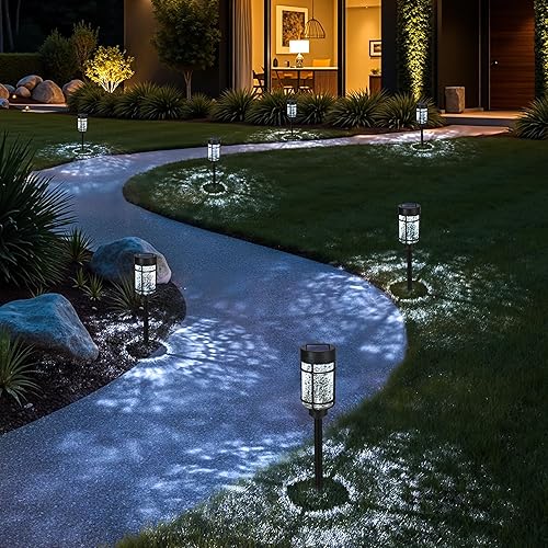 GIGALUMI Solar Lights Outdoor Garden,6 Pack Solar Garden Lights Waterproof for Patio Pathways Lawn Yard Decoration (Cold &Warm Light Switching)