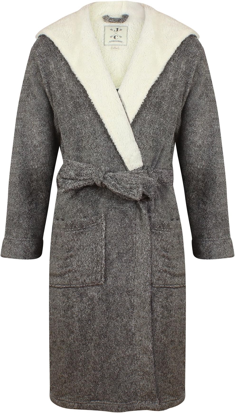 John Christian Men's Hooded Fleece Robe, Dark Gray Marl