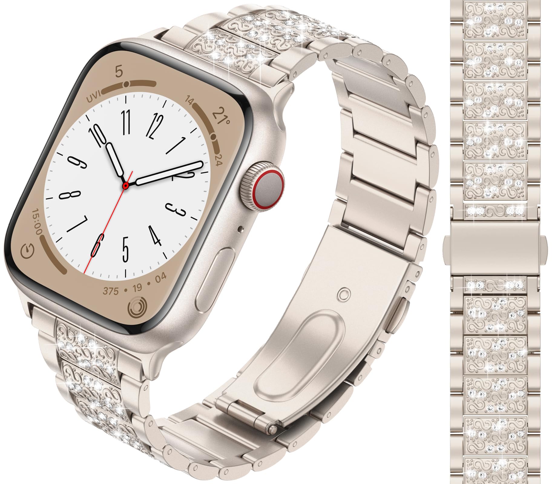 JJii Sung Bling Diamond Strap compatible with Apple Watch Straps 38mm 40mm 41mm 42mm 44mm 45mm 46mm 49mm, Women Sparkling Diamond Metal Band for iWatch Series Ultra SE 11 10 9 8 7 6 5 4 3 2 1