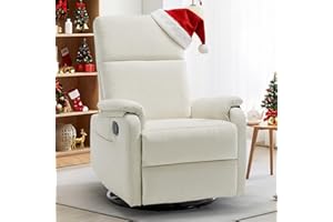 Korser Recliner Chairs, Swivel Rocking Recliner Chair for Adults, Glider Rocking Chair, Small Nursery Recliner for Living Room, Reclining with Modern-Designed Armrests, Chenille, Beige