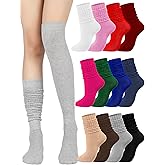 Fourluoo 12 Pairs Women Knee High Socks Bulk Colorful Winter Cotton Slouch Scrunch Stacked Long Boot Socks for Women Girls