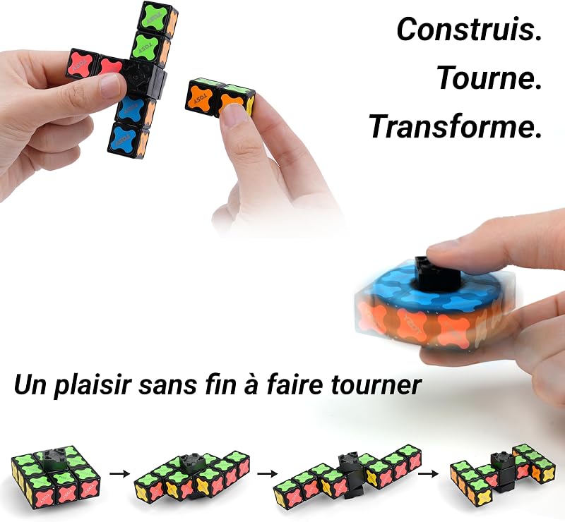 Magnet Fidget Spinner Mini - 8 Blocs, Jouet 3 en 1: Fidget Spinner Transformable, Infinity Cube, Puzzle Cube 2x2, Tuiles magnétiques STEM Cadeau pour Enfant/garçon/Fille/Adulte