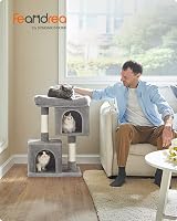Feandrea Cat Tree Tower 74 cm M Large Perch 2 Caves Scratching Post Grey view 2