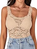 LYANER Women's Floral Lace Scallop Spaghetti Strap