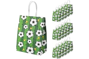 16pcs Soccer Party Favor Paper Bags, Green Football Gift Bag Football Themed Party Bags with Handles Soccer Goodie Bags Treat