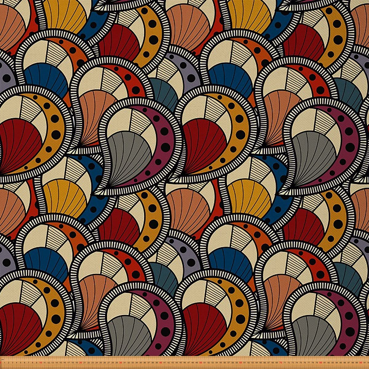 African Fabric by The Yard - Exotic Paisley Geometric Upholstery for Chairs Sofa, Tribal Ethnic Design Outdoor Waterproof, 1 Yard (L92*W150cm) Burgundy Mustard