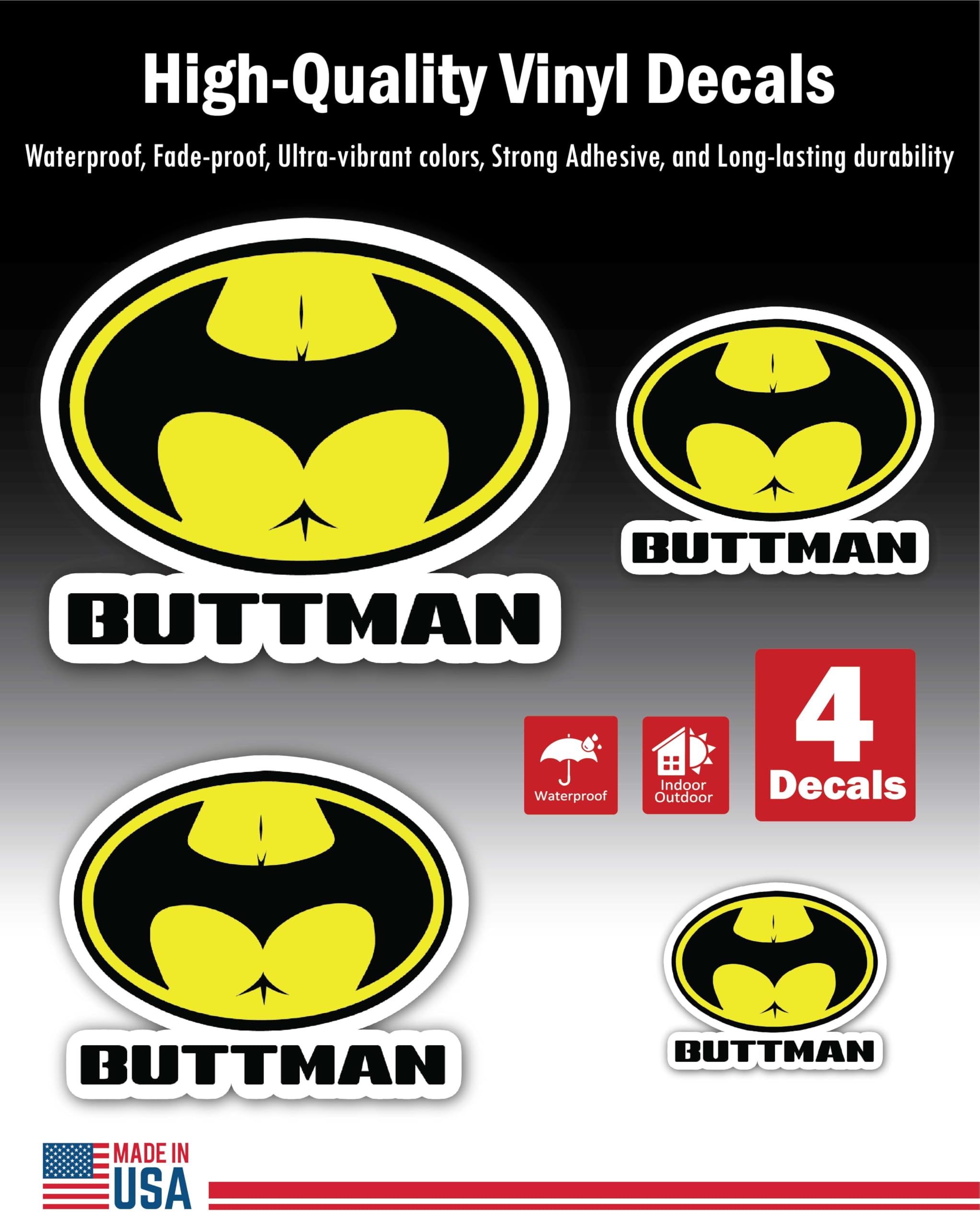 4-Piece 4 Sizes Buttman Vinyl Decal Set