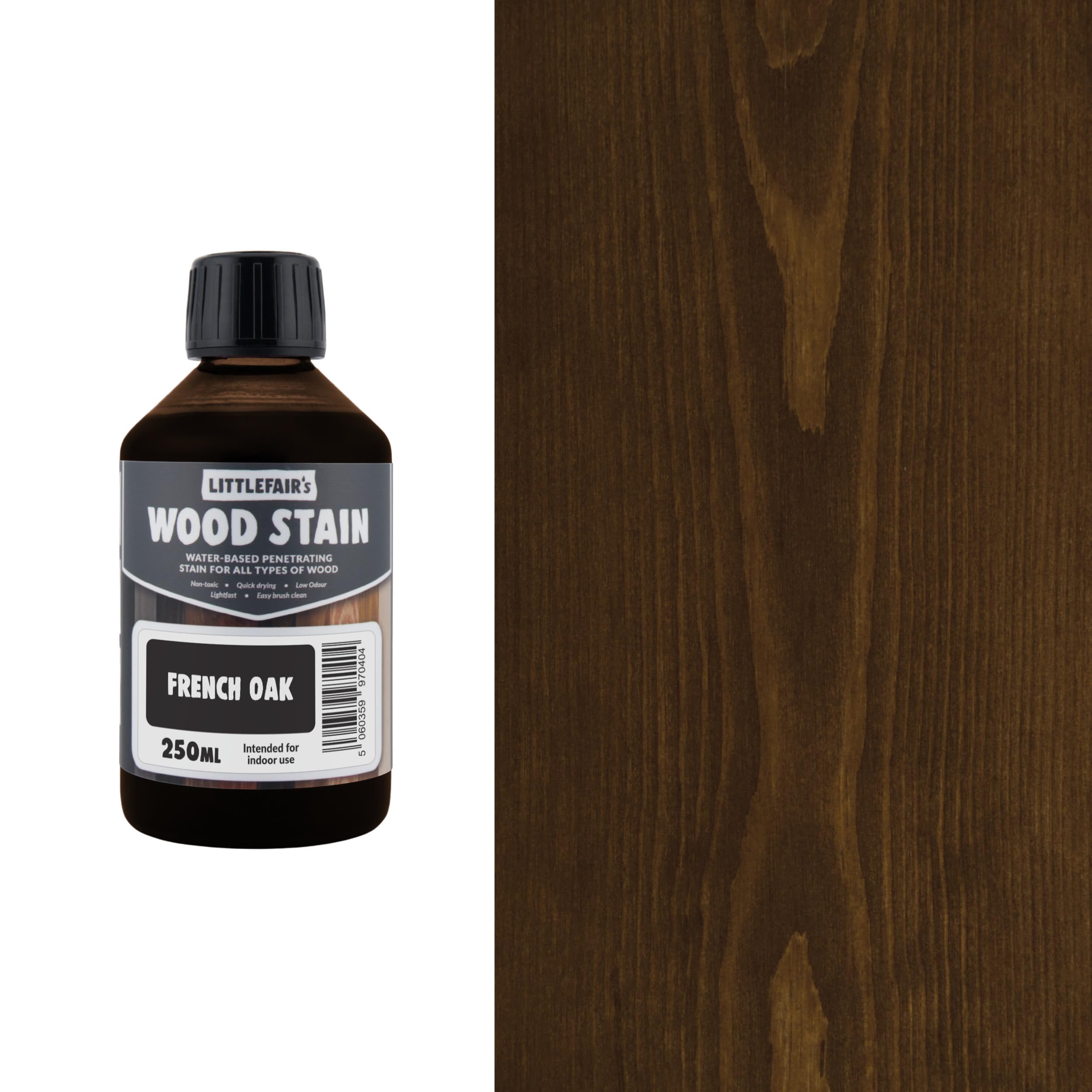 Littlefair's Wood Stain Water-Based - (French Oak) – Non-Toxic, Eco-Friendly & Quick Drying - Easy-to-Apply, Concentrated Formula for All Wood Types – 250ml