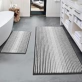 BSICPRO Bathroom Rugs and Mats Sets, 2 Piece Thick Absorbent Chenille Non Slip, Soft Shaggy Floor Mats, Machine Washable (20" x 47" Plus 16" x 24", Gray)