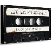 Inspirational Canvas Wall Art Vintage Music Cassette Tape Painting Picture Wall Decor Life has no rewind enjoy every moment Inspiring Poster Print Artwork for Office Bedroom Dormitory Home Decoration