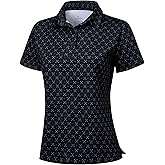 SANTINY Printed Golf Polo Shirts for Women | Side Slits, Short Sleeve, 3-Button Collared, UPF 50+, Quick Dry, Summer Tops for Pickleball, Tennis, Casual