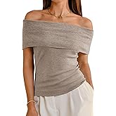 Arach&Cloz Women's Convertible Neckline Off-Shoulder Cowl Neck Slim Fit Tops 2025