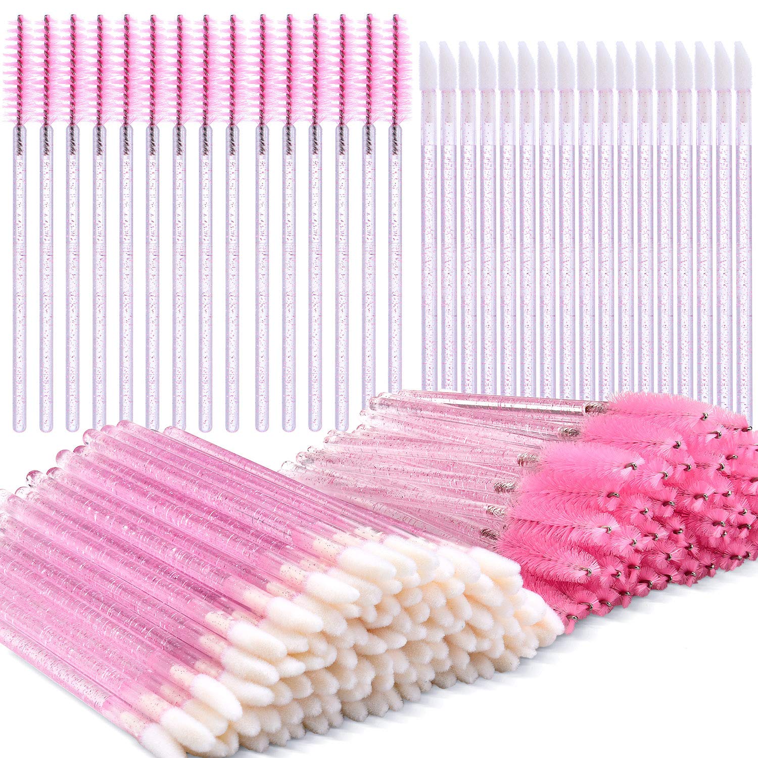 100 Pieces Glitter Lip Brush Crystal Lip Brush Disposable Lip Gloss Applicator Lipstick Gloss Wands and 100 Pieces Eyelash Brush Mascara Wands Applicator Makeup Tool: Beauty