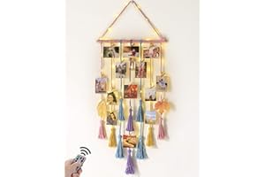 Homecor Room Decor for Teen Girls, Hanging Photo Display Macrame Picture Collage Wall Decor, Boho Decor for Bedroom Apartment Dorm Room with Remote Light, Christmas Birthday Gifts for Teenage Girls