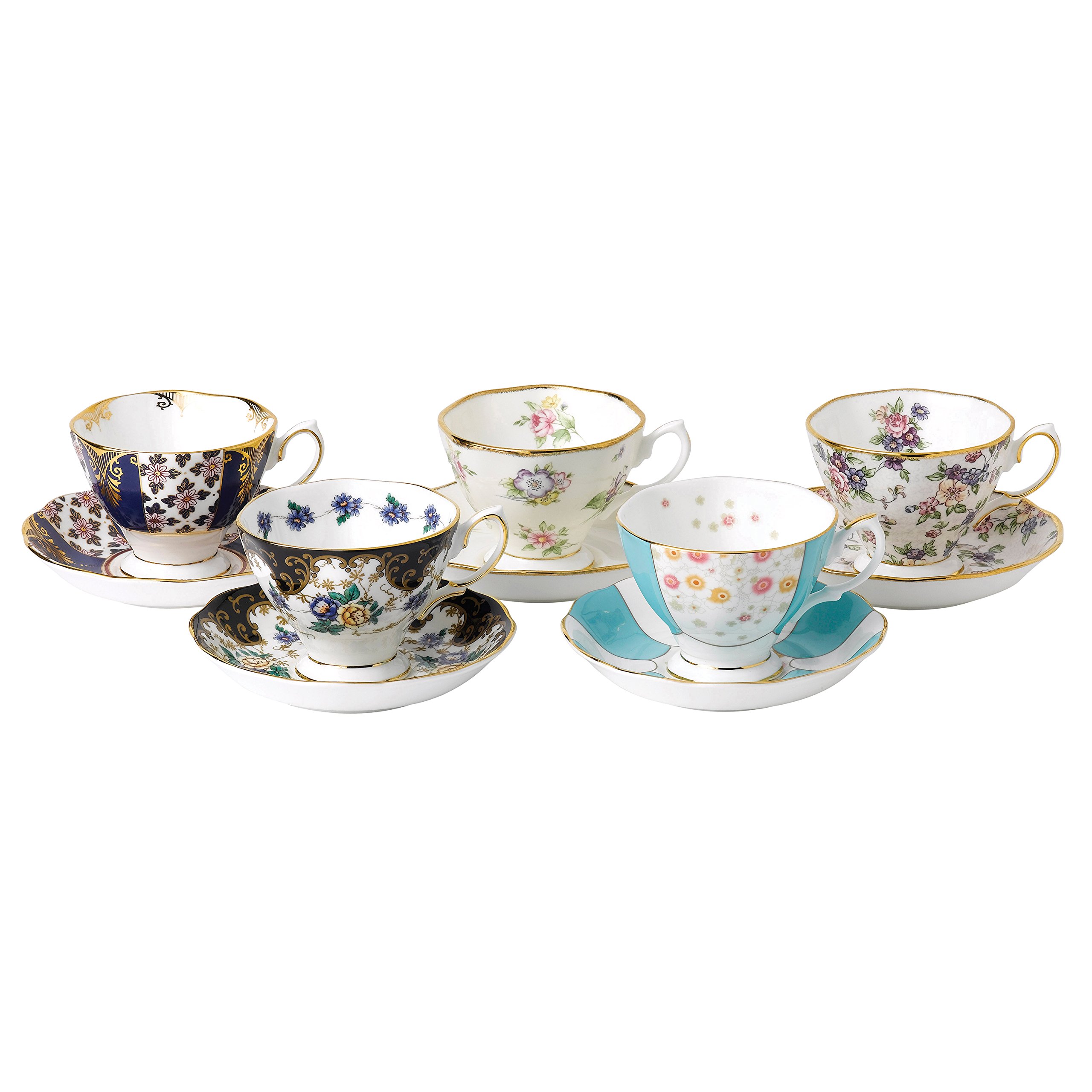 Royal Albert 103 100 Years 40017543 1900-1940 Teacup & Saucer, Mixed Set of 5, Bone China