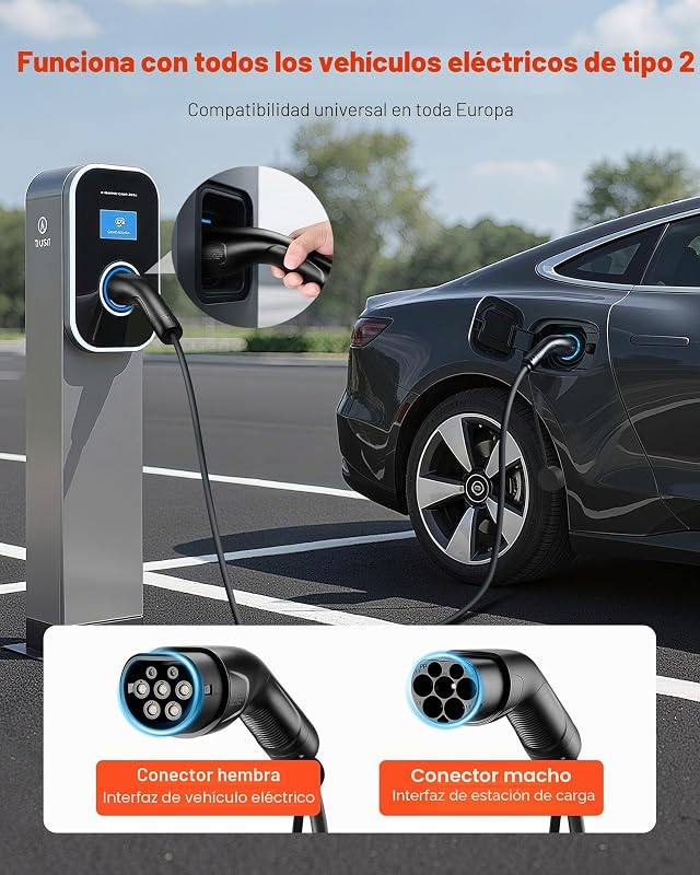 Cable de Carga para Vehículos Eléctricos, 32 A, 10 m, máx. 22 kW, Alargador, Compatible con Cargadores de Vehículos Eléctricos Tipo 2, Trifásico CA 480 V 50 Hz, IP65, con Bolsa de Transporte — foto 2 de 8