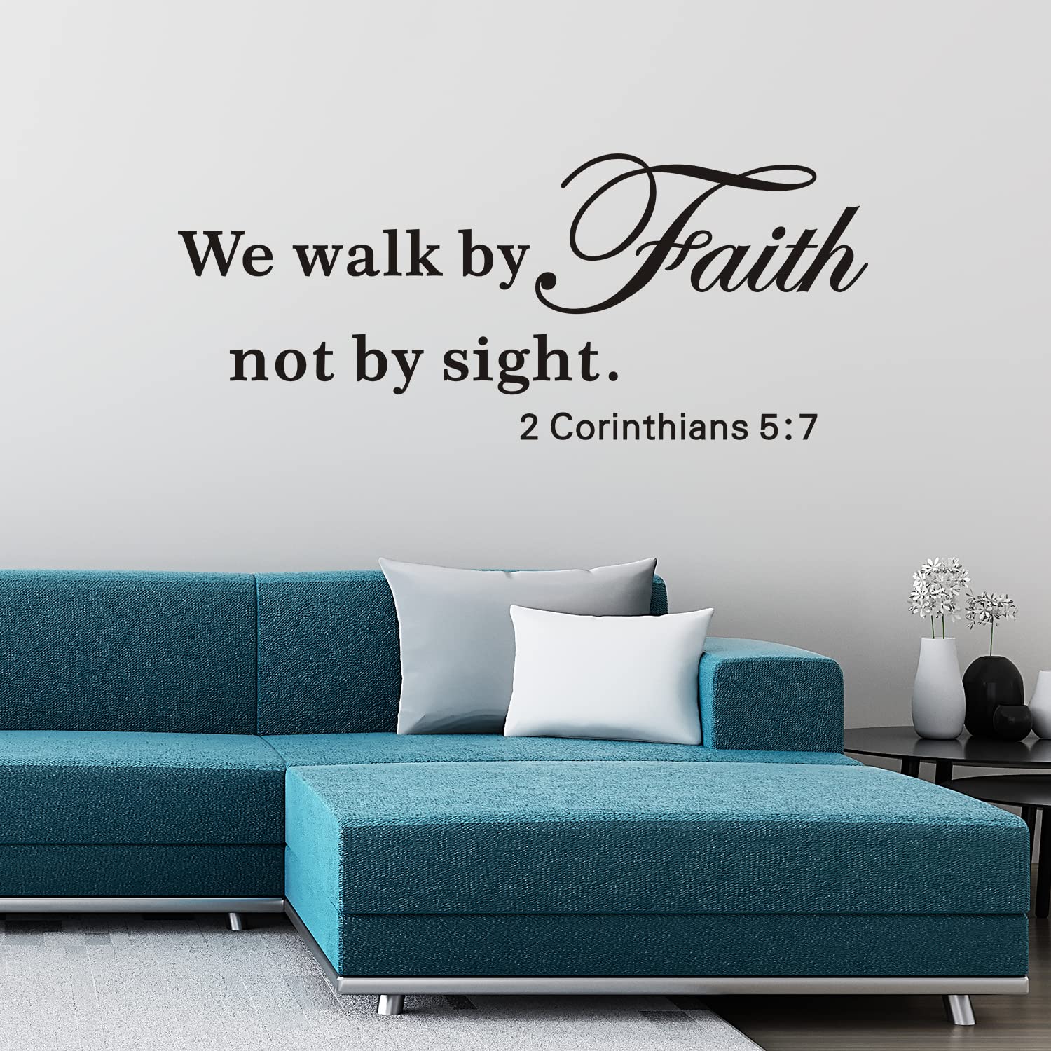 Wall Stickers for Living Room, Scripture Wall Decals, (Easy to Install), Quotes Prayer Jesus Life Saying Word Sign Hallway House Poster Home Art Decor Vinyl, We Walk by Faith Not by Sight 32"X12.5" โ image 1